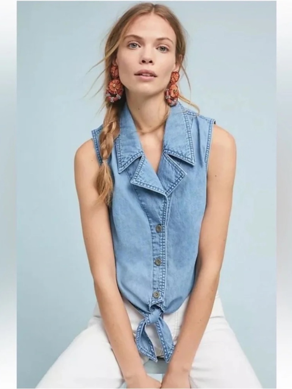 Anthropologie Pilcro Chambray Denim Crop Top Size 6